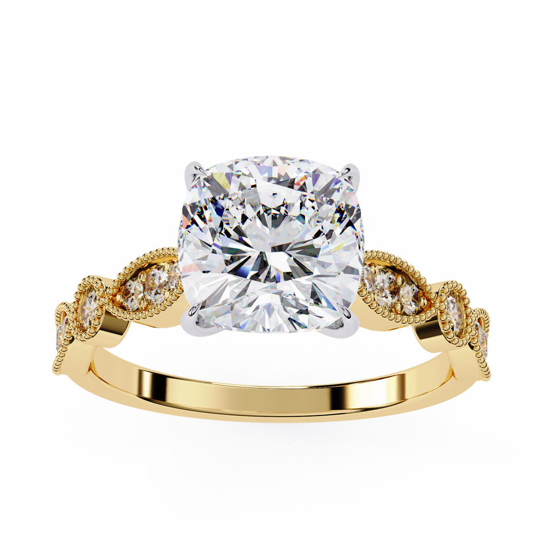 2.50CT Cushion Cut Lab Diamond Engagement Ring in 18K Gold | VVS2 Clarity | F Color