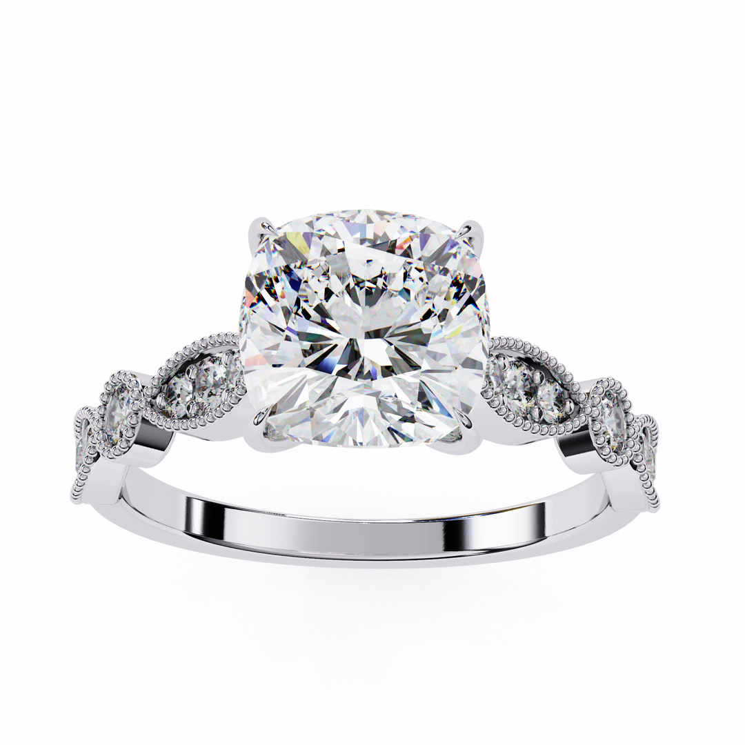 2.50CT Cushion Cut Lab Diamond Engagement Ring in 18K Gold | VVS2 Clarity | F Color