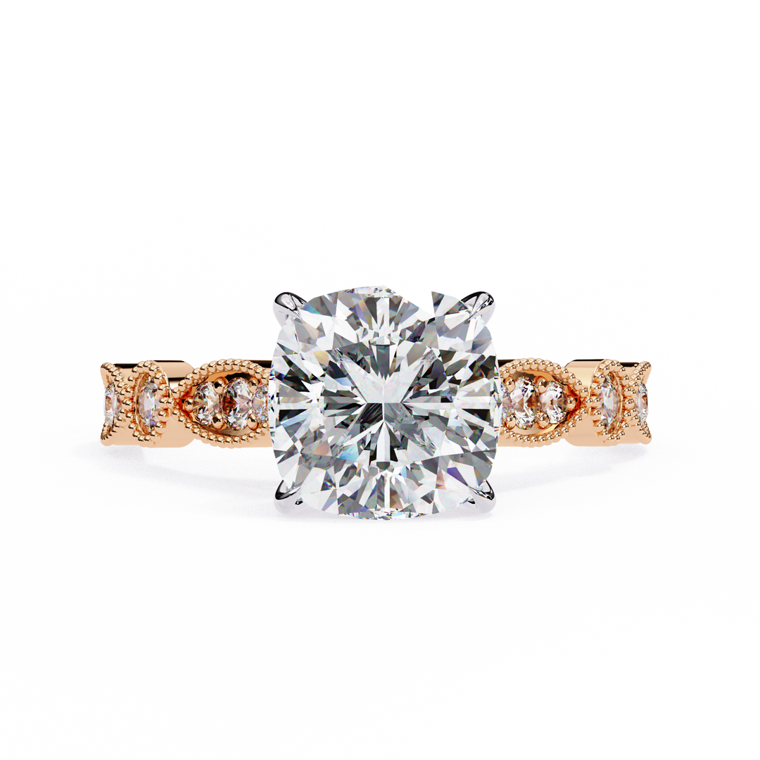 2.50CT Cushion Cut Lab Diamond Engagement Ring in 18K Gold | VVS2 Clarity | F Color