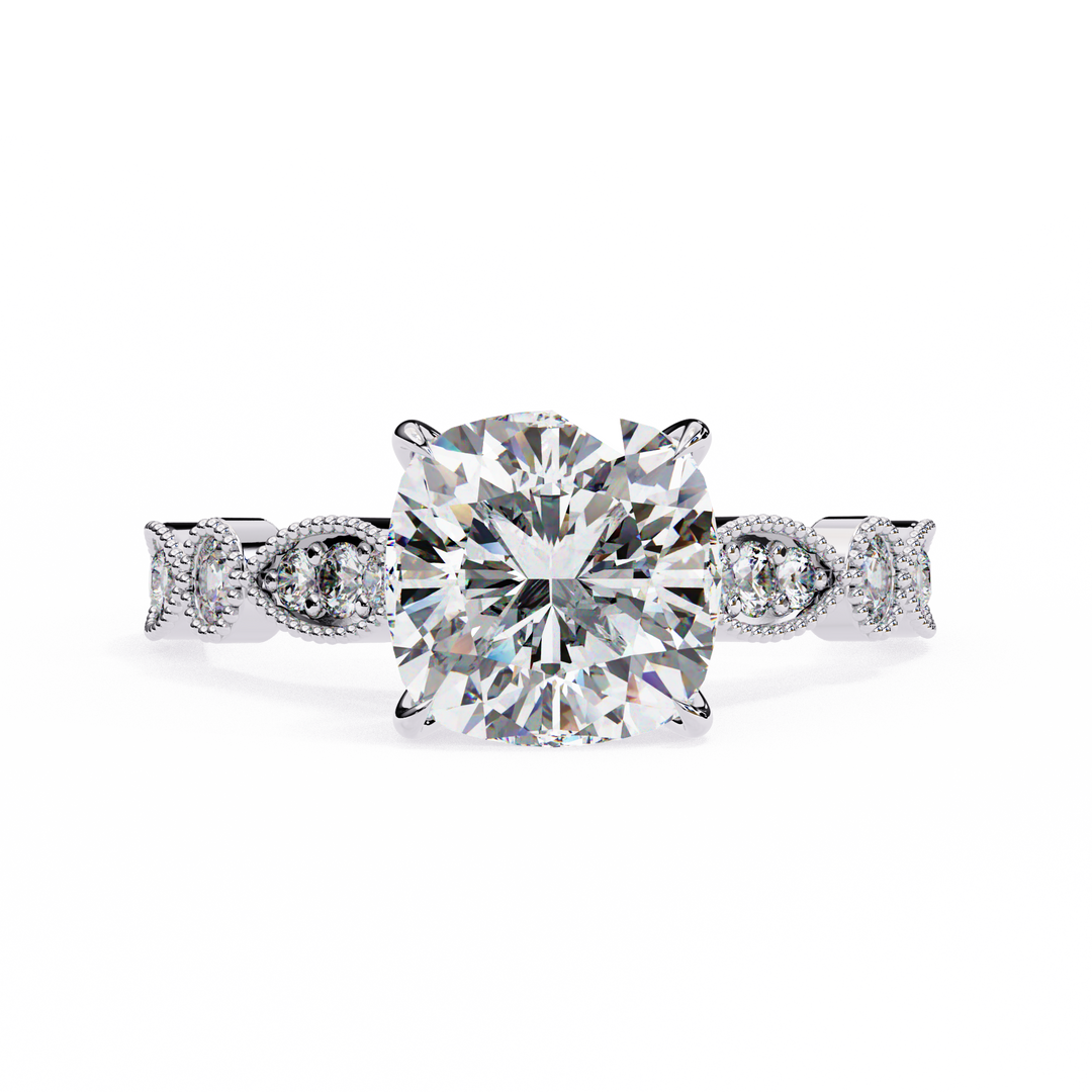 2.50CT Cushion Cut Lab Diamond Engagement Ring in 18K Gold | VVS2 Clarity | F Color