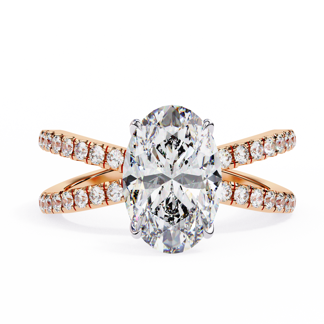 ✨ Celestia Criss cross Oval Lab Grown Diamond Ring – 2.50CT | 18K Gold