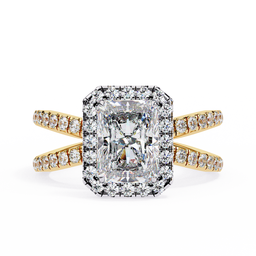 Exquisite 1.90CT Radiant Cut Lab Diamond Halo Ring in 18K Gold | VVS2 • E Color