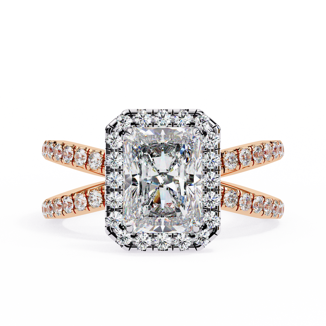 Exquisite 1.90CT Radiant Cut Lab Diamond Halo Ring in 18K Gold | VVS2 • E Color