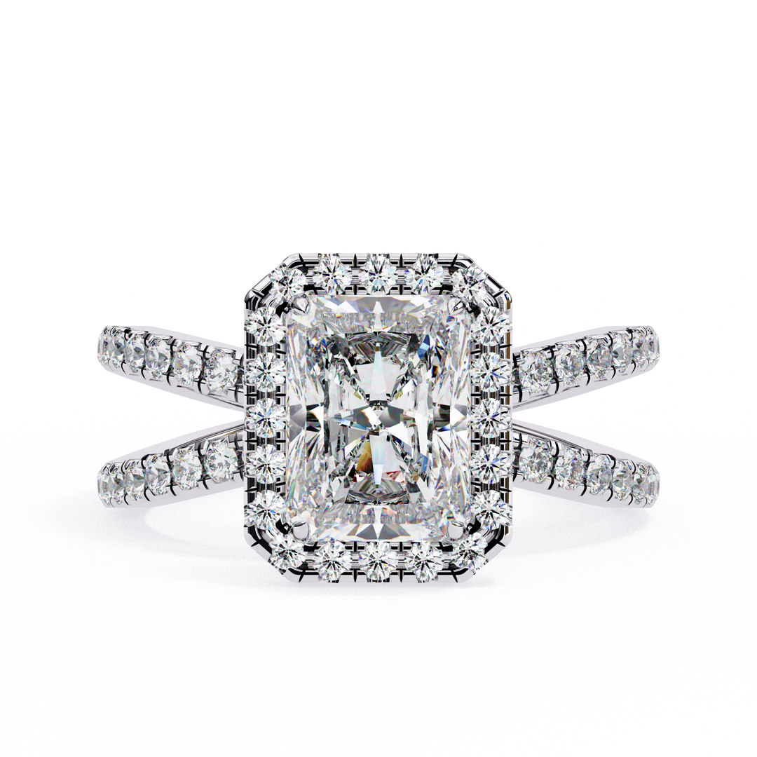 Exquisite 1.90CT Radiant Cut Lab Diamond Halo Ring in 18K Gold | VVS2 • E Color