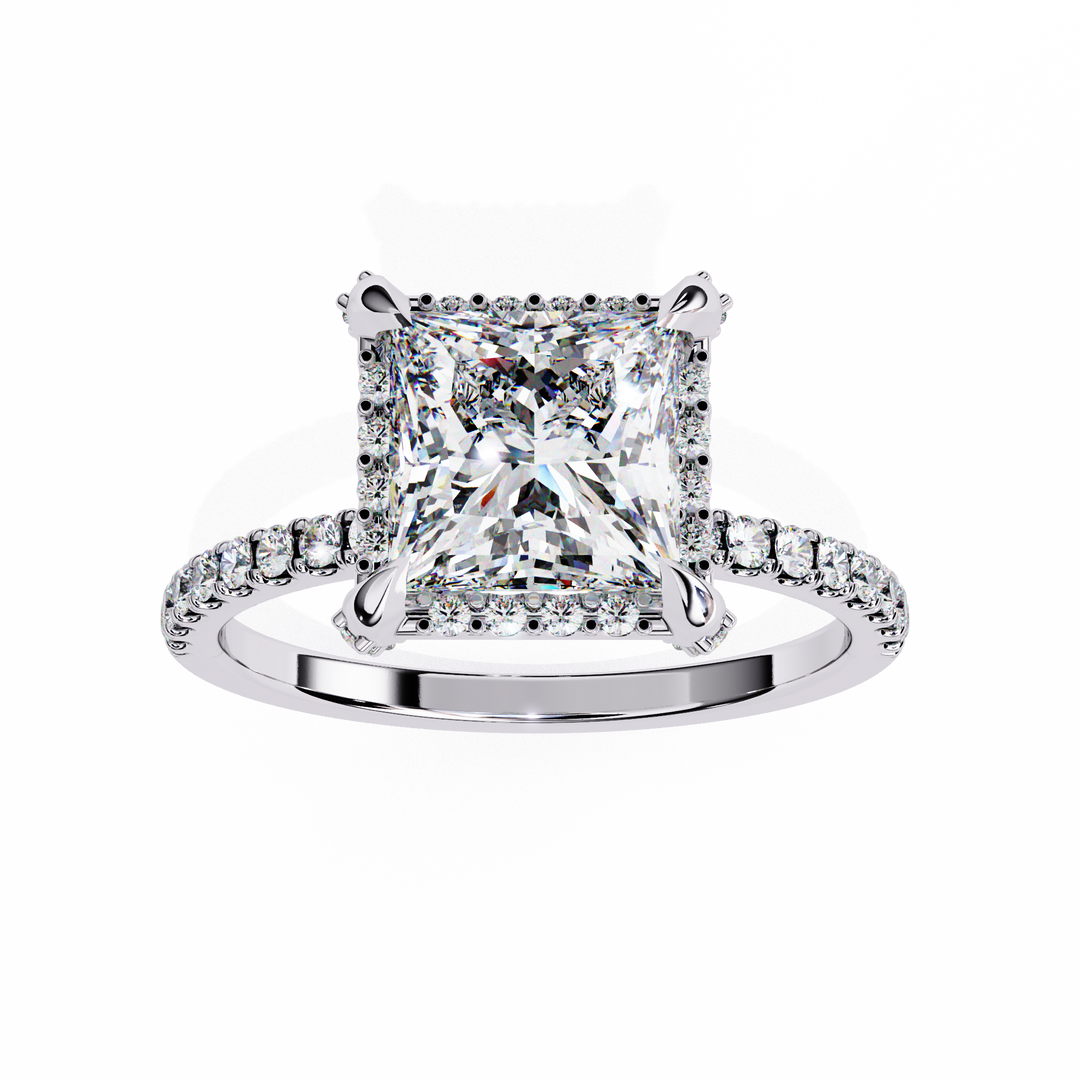 2.50 Carat Princess Diamond Ring – VVS2, F Color | Round Diamond Accents in Gold