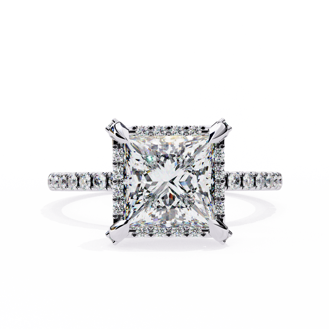 2.50 Carat Princess Diamond Ring – VVS2, F Color | Round Diamond Accents in Gold