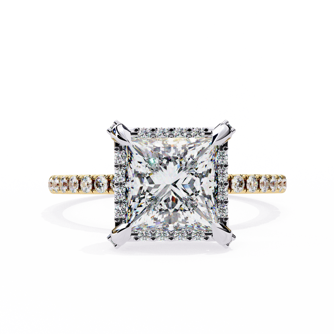 2.50 Carat Princess Diamond Ring – VVS2, F Color | Round Diamond Accents in Gold