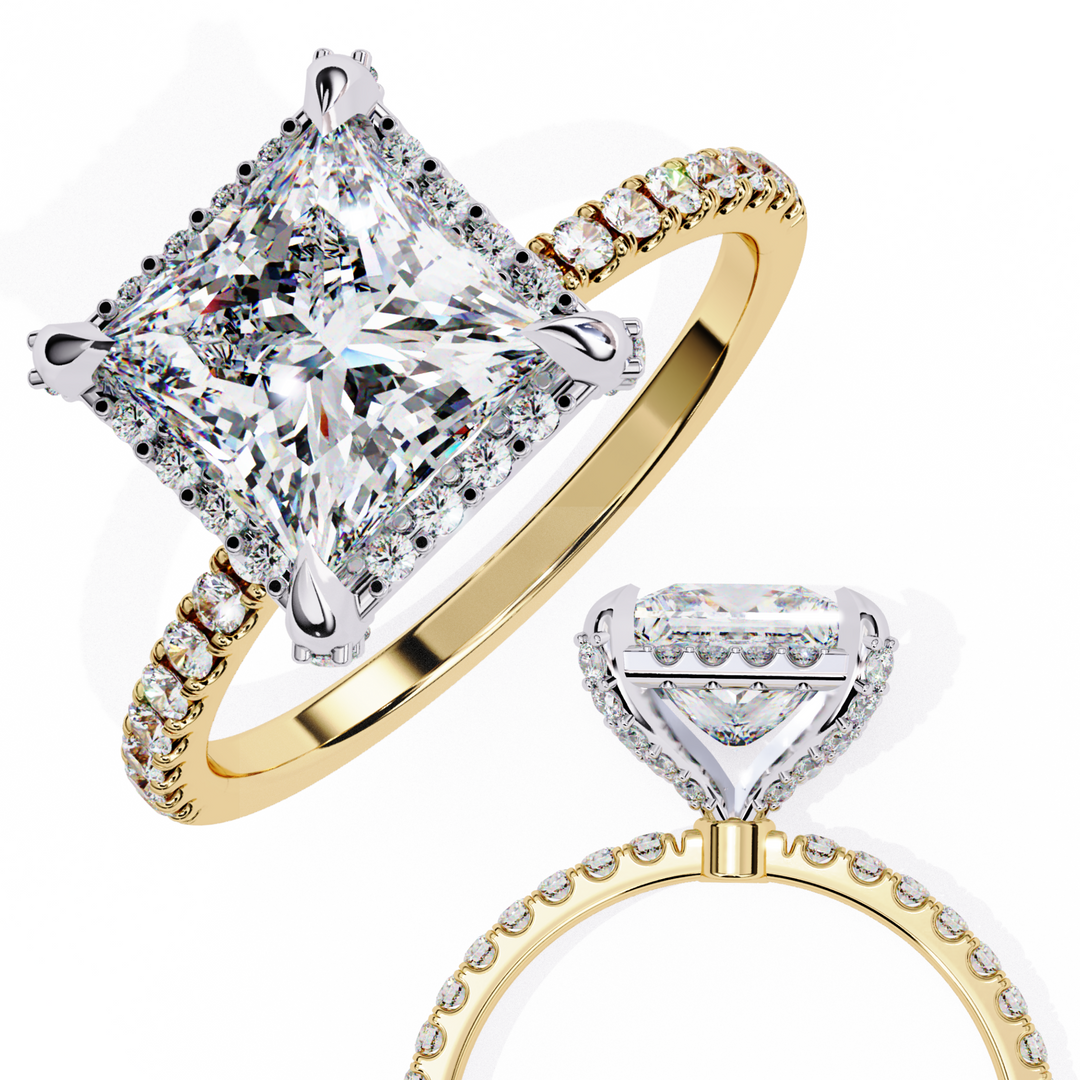 2.50 Carat Princess Diamond Ring – VVS2, F Color | Round Diamond Accents in Gold