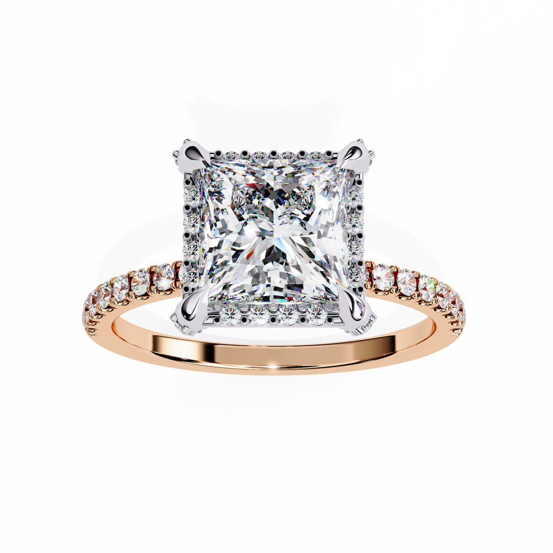2.50 Carat Princess Diamond Ring – VVS2, F Color | Round Diamond Accents in Gold