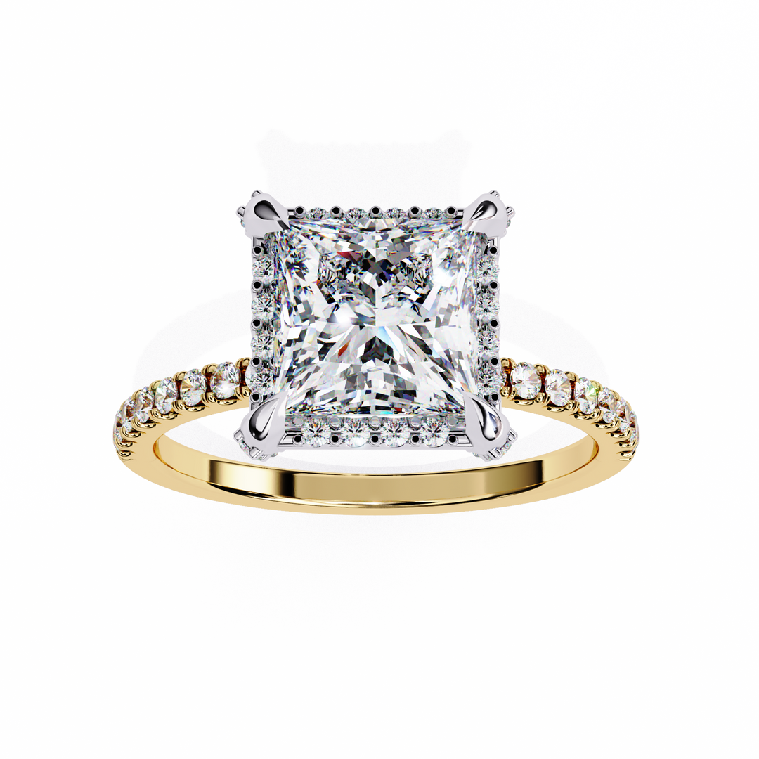 2.50 Carat Princess Diamond Ring – VVS2, F Color | Round Diamond Accents in Gold