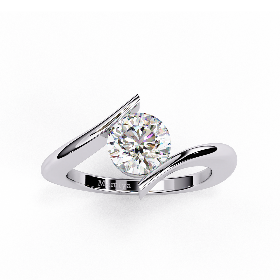 Round Cut Diamond Crossover Engagement Ring