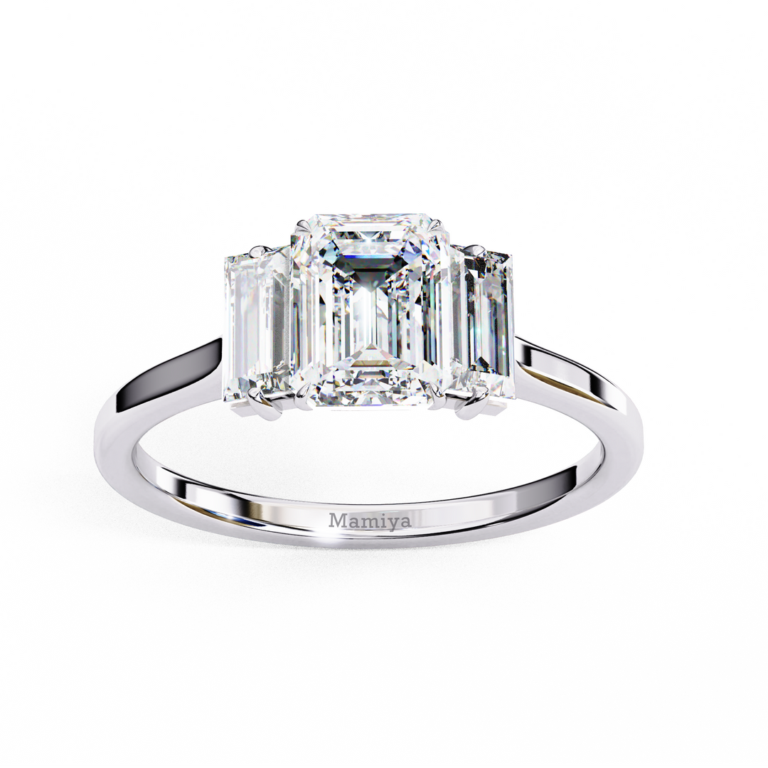 Three Stone Emerald Cut Diamond Ring