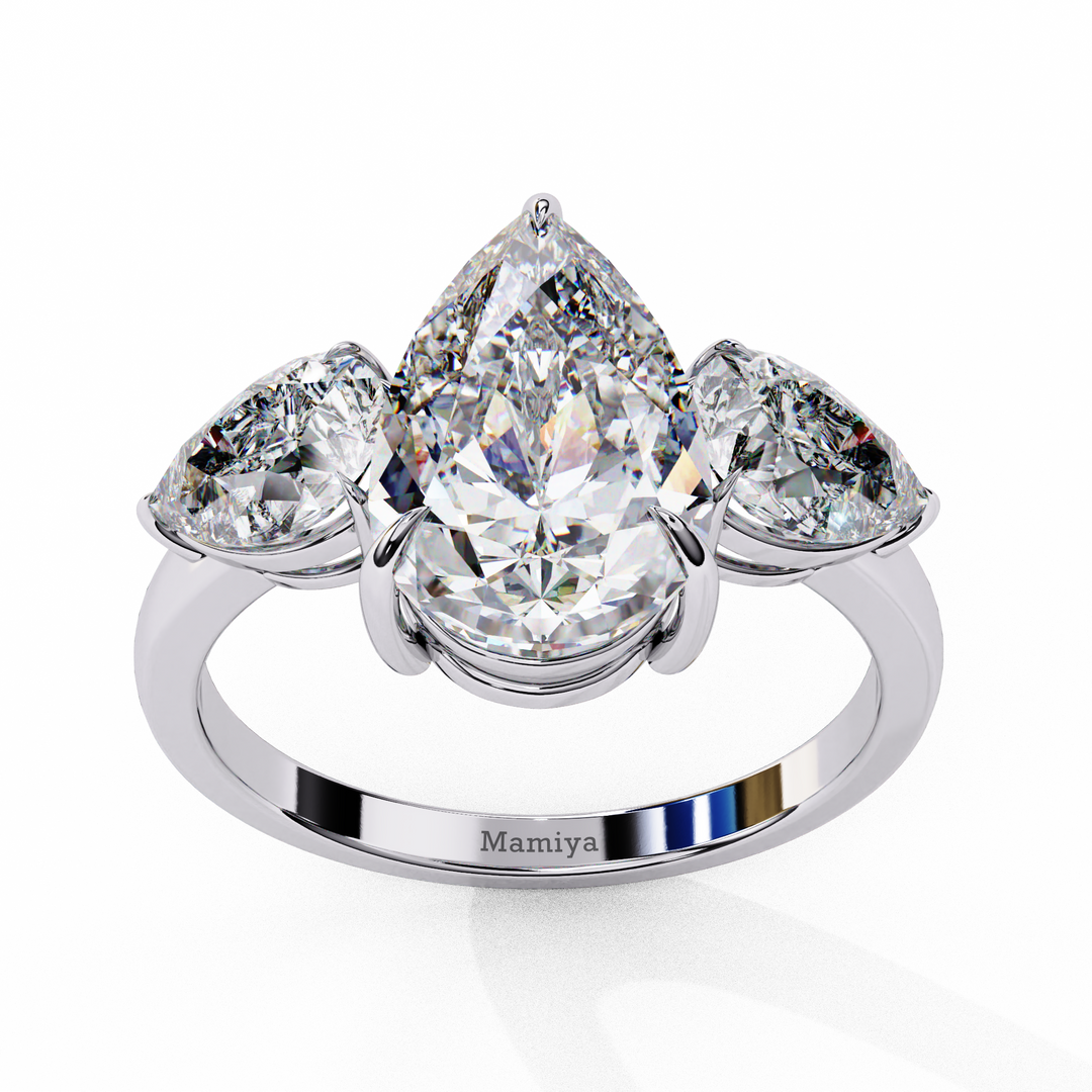 Three Stone Pear Engagement Ring
