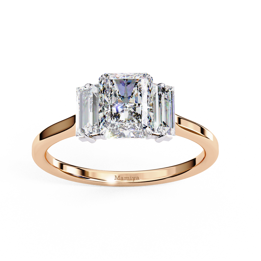 Three Stone Radiant Cut Diamond Ring