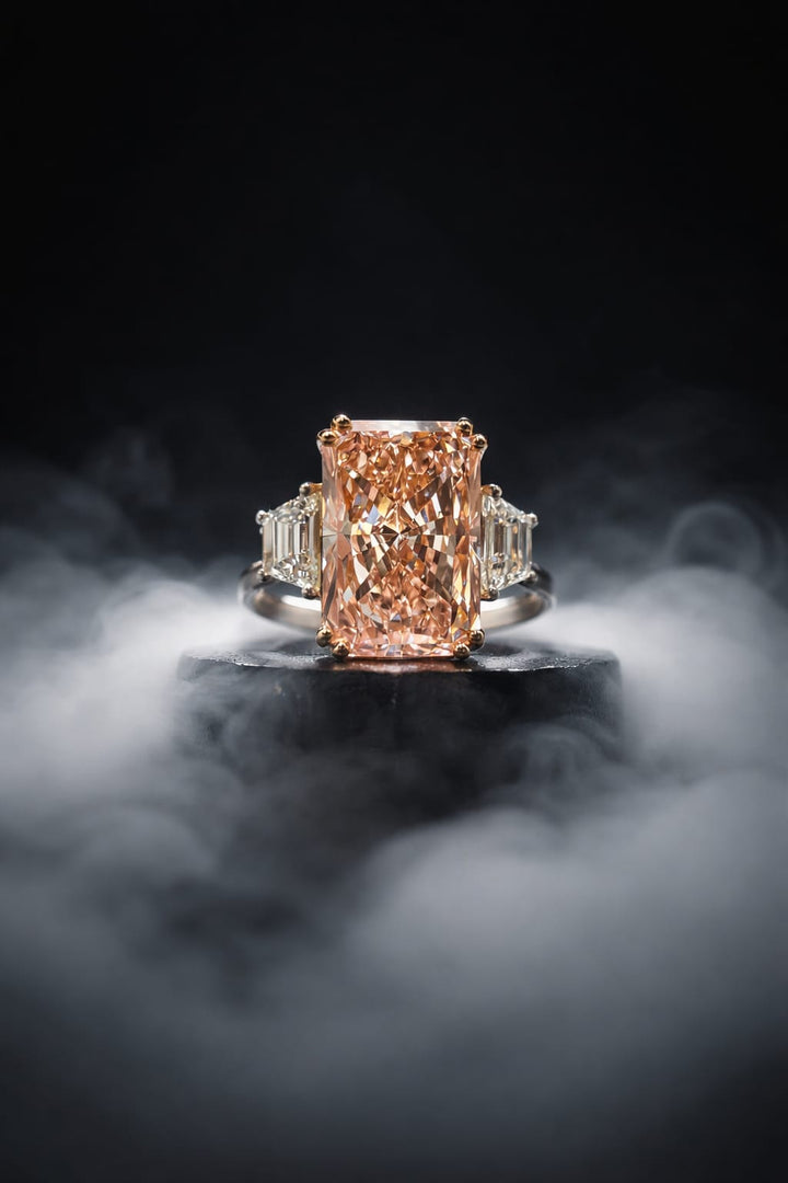 Lab Diamond Elongated Radiant Fancy Intense Pink Ring With 18K Gold