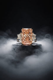 Lab Diamond Elongated Radiant Fancy Intense Pink Ring With 18K Gold