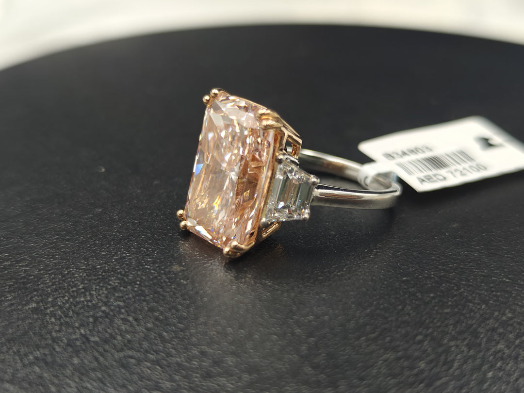 Lab Diamond Elongated Radiant Fancy Intense Pink Ring With 18K Gold