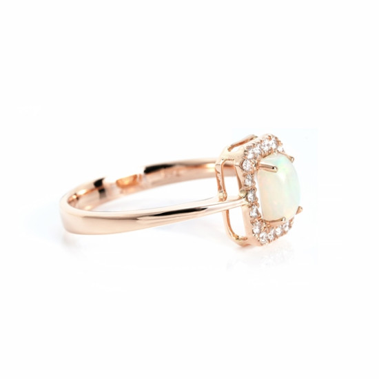Emerald Cut Opal Halo Diamond Ring