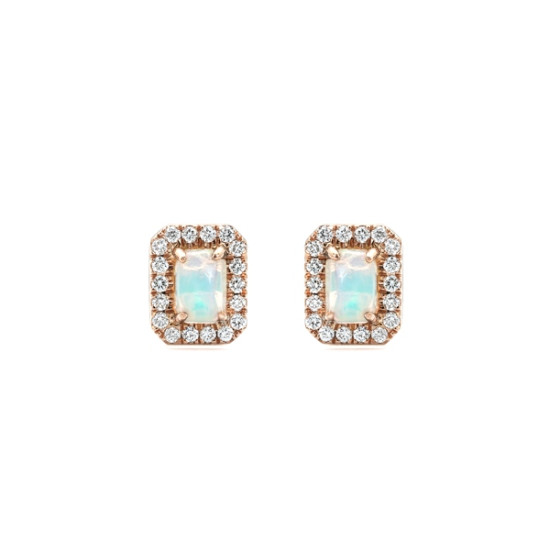 Emerald Cut Opal Halo Diamond Earring 