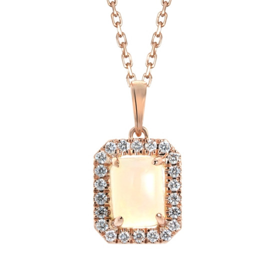 Emerald Cut Opal Halo Diamond Pendant 