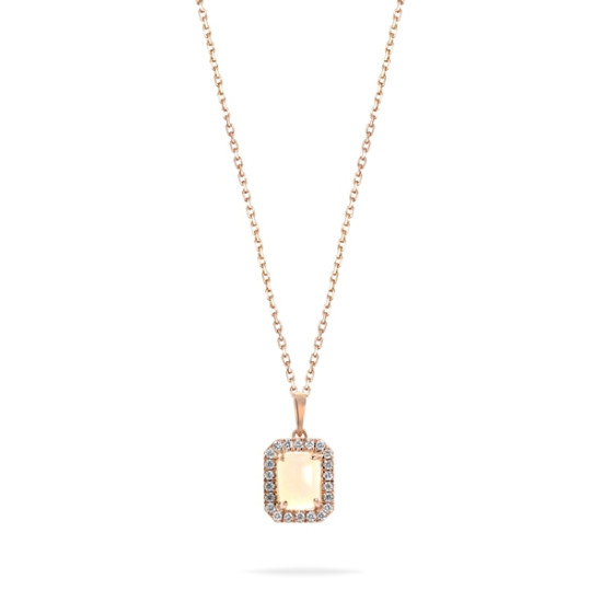 Emerald Cut Opal Halo Diamond Pendant 