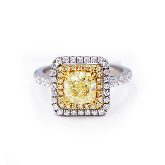 Cushion Fancy Yellow Diamond Ring