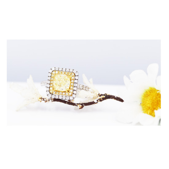 Cushion Fancy Yellow Diamond Ring