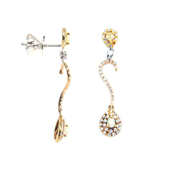 Tri Gold & Diamond Drop Earring