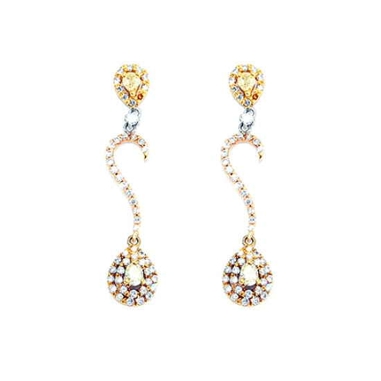 Tri Gold & Diamond Drop Earring