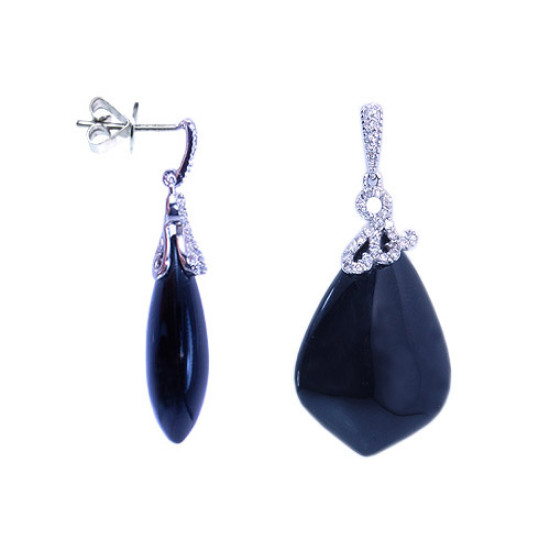 Black Agate & Diamond Drop Earrings