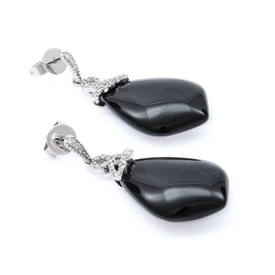 Black Agate & Diamond Drop Earrings