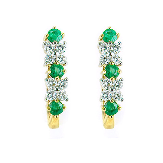 Emerald and Diamond Floating Hoop Earrings