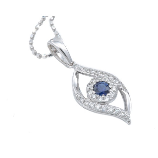 Diamond & Blue Sapphire Eye Pendant with Chain