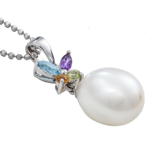 Multicolored Stone & Pearl with Chain