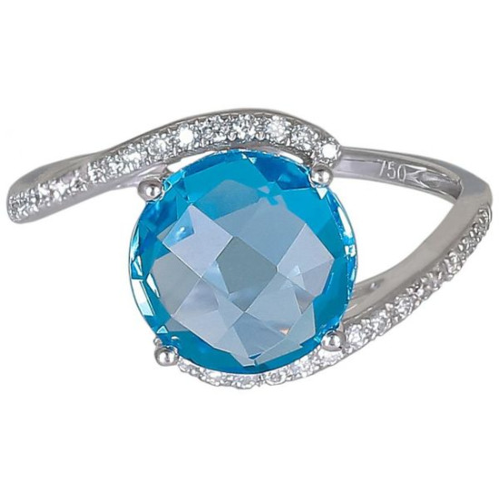 Round Blue Topaz Diamond Ring