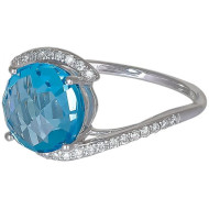 Round Blue Topaz Diamond Ring