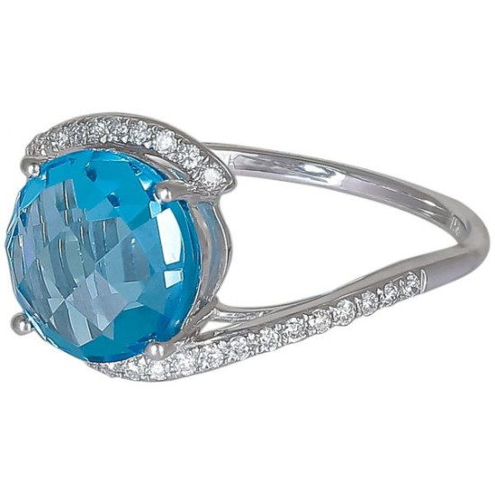 Round Blue Topaz Diamond Ring