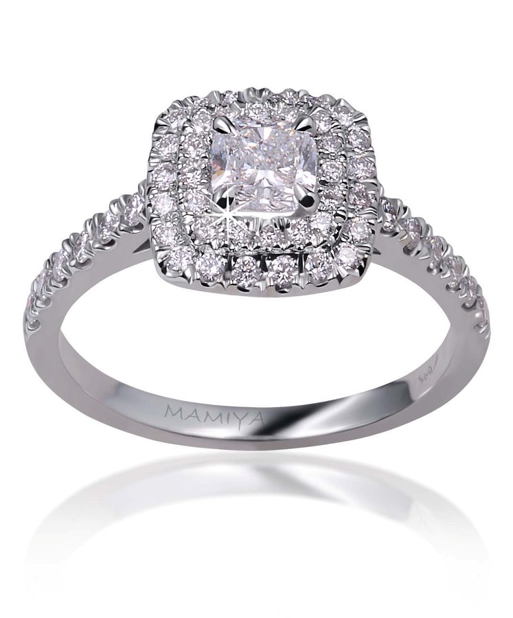 Engagement Rings Double Halo Cushion Diamond Ring Mamiya Diamonds
