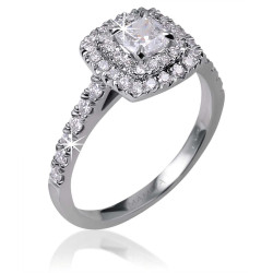 Double halo cushion diamond ring