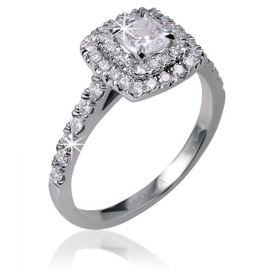 Double halo cushion diamond ring