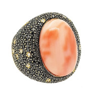 Coral Black and White Diamond Ring