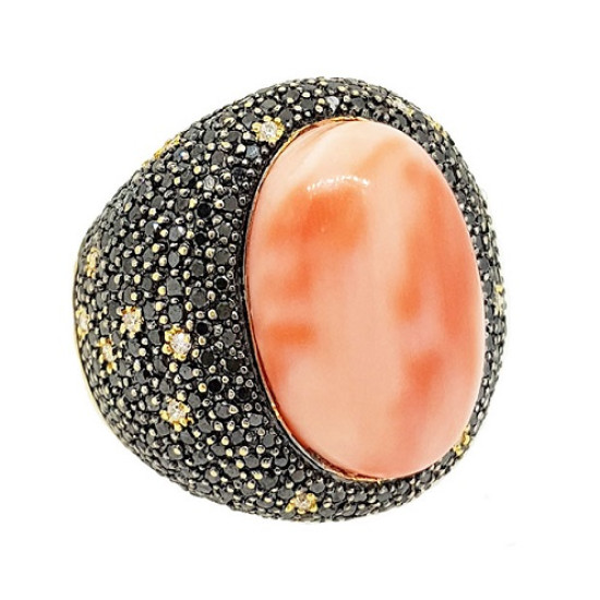 Coral Black and White Diamond Ring