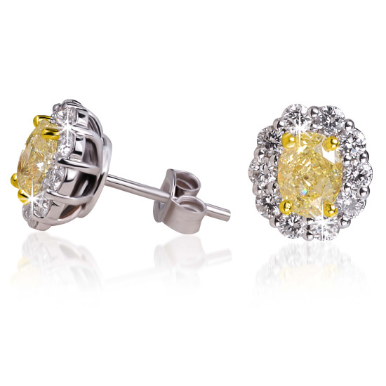 Oval Fancy Yellow Diamond Earrings - B17466