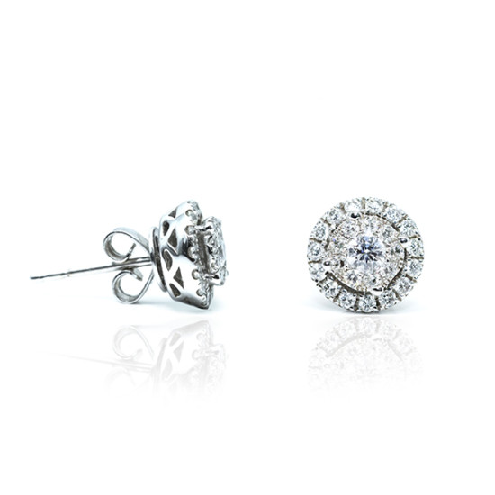 Round Cut Double Pave Studs Diamond Earring