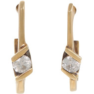 Yellow Gold Genuine Diamond Hoop Earrings - B07360