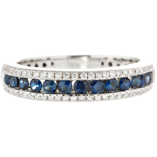 Vibrant blue sapphires and brilliant pavé diamond Set Ring - B13665 Vibrant blue sapphires and brilliant pavé diamond Set Ring - B13665