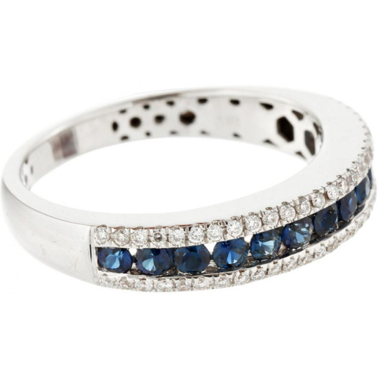 Vibrant blue sapphires and brilliant pavé diamond Set Ring - B13665 Vibrant blue sapphires and brilliant pavé diamond Set Ring - B13665