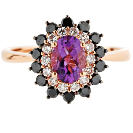 Amethyst with Black Diamond Ring - B13695