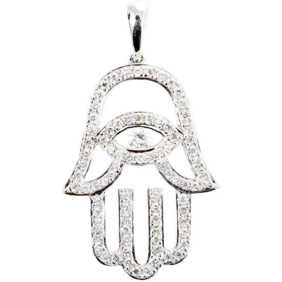 Fatima hand with Eye shaped Diamond Pendant - B13703