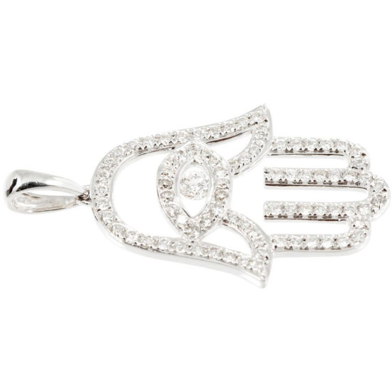 Fatima hand with Eye shaped Diamond Pendant - B13703